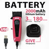A pink cordless lithium battery and charging base for a professional rotary hair trimmer kit.