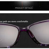A close-up view of purple progressive multifocal reading glasses with comfortable nose pads.