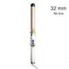A professional electric hair curler in a beige and white color with a black barrel and LCD control.
