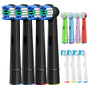 A collection of replacement toothbrush heads for Oral-B electric brushes in various colors and styles.