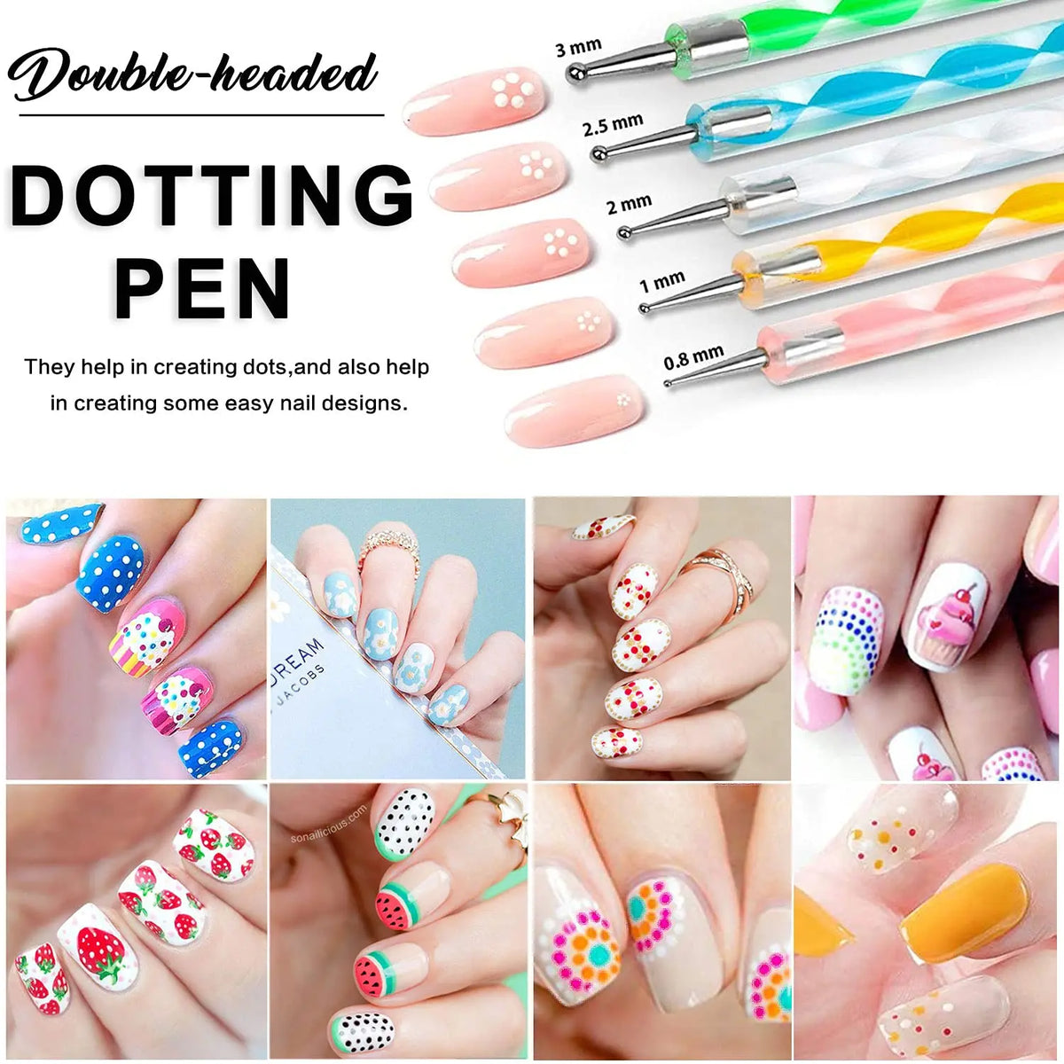 Un juego de rotuladores de puntillado dobles para crear diseños y decoraciones de uñas.