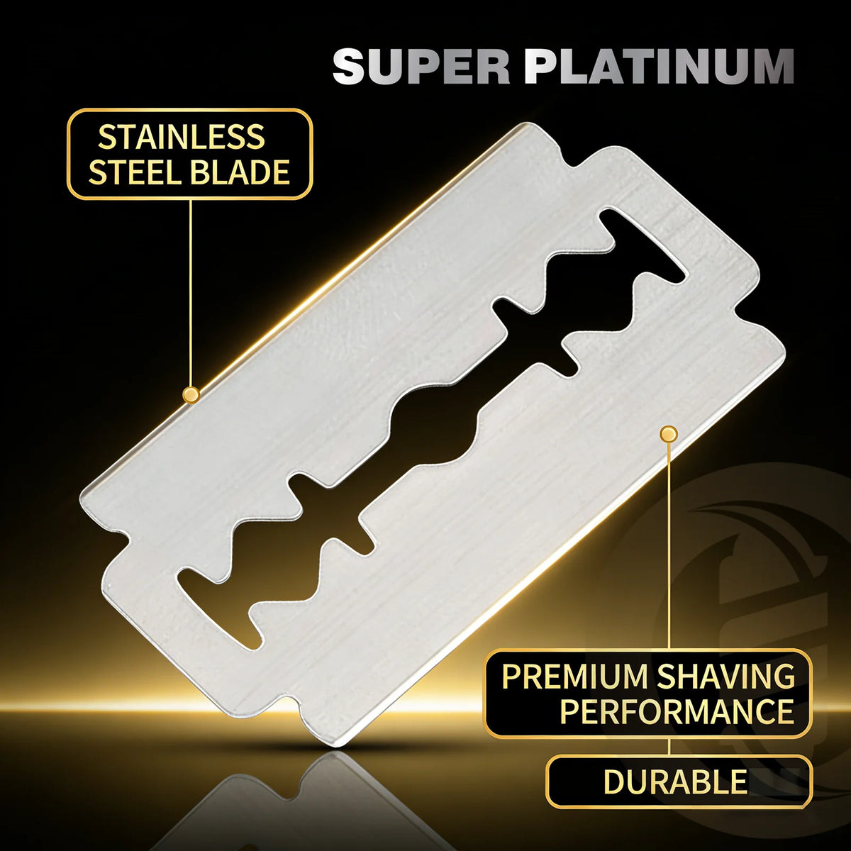 Nahaufnahme einer Super Platinum Edelstahlklingenrasierer mit Premium-Rasierleistung und Haltbarkeit.