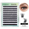 A package of Vyrila self-adhesive cluster lashes showing various lash lengths and a close-up of the finished lashes.