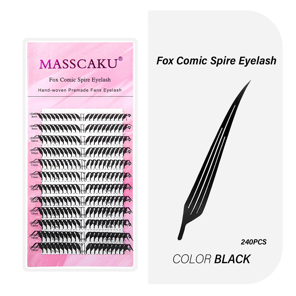 Pack of 240 pairs of black Fox Comic Spire Eyelash hand-woven lashes