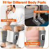 Ein Set grauer elektrischer Luftkompressions-Bein- und Armmassager auf einem Männerbein und Arm.