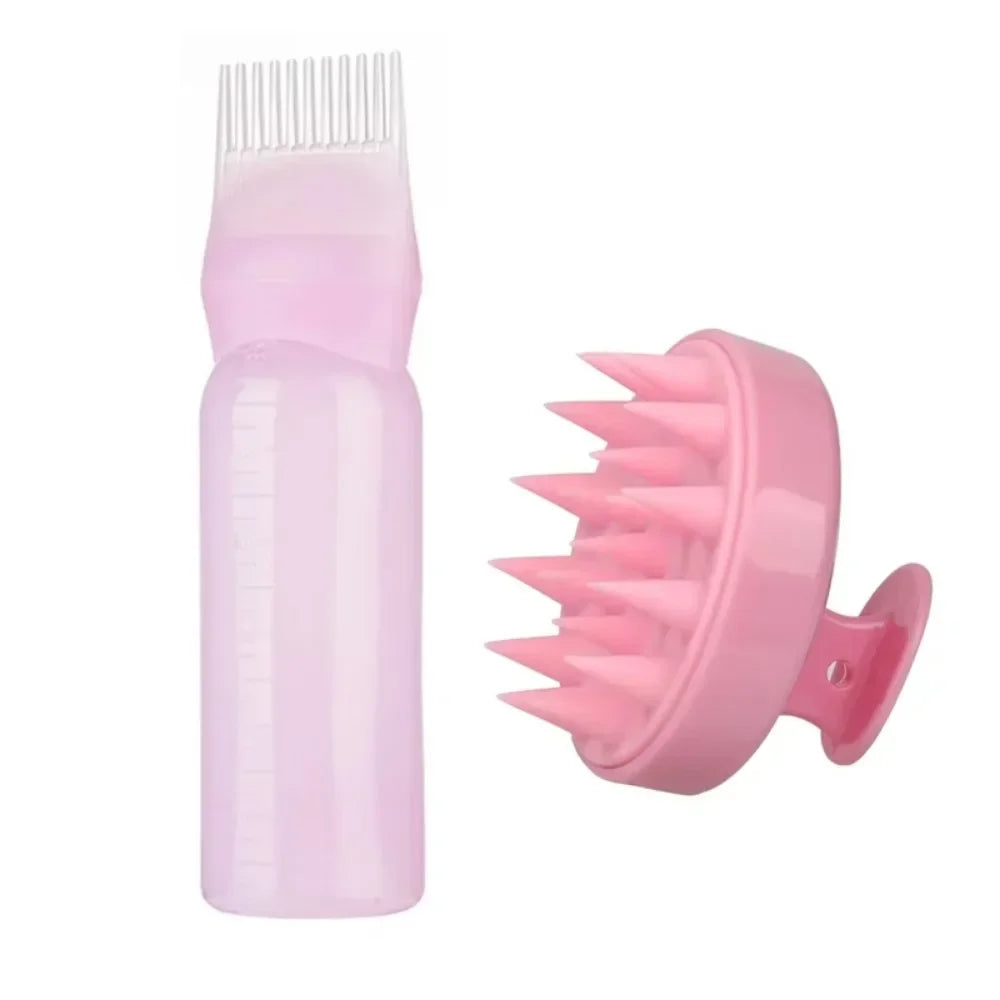 Peigne applicateur de teinture capillaire silicone rose professionnel à dents larges.