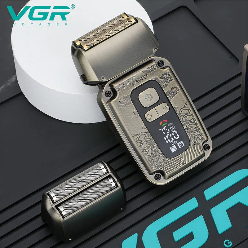 A professional electric hair trimmer set featuring a metallic silver body and a textured guard, shown in various angles.