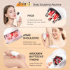 A 3-in-1 body sculpting machine showing facial, arm, and abdomen massage tools for tightening skin and removing cellulite.