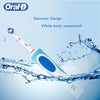 A white Oral-B electric toothbrush is shown being used in water, highlighting its Germany design and whole body waterproof fe