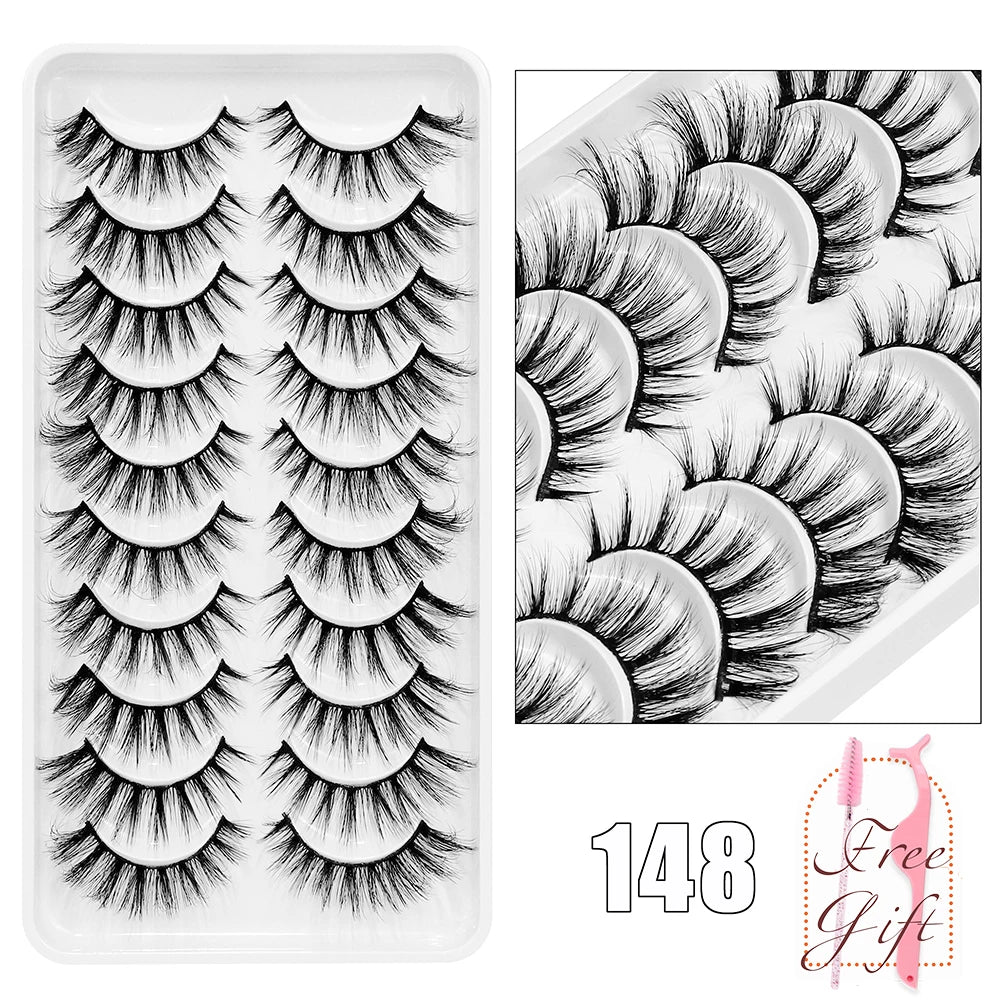 Verpackung mit 148 Paaren dramatischer Mink-Falschwimpern und Anwendungsillustration