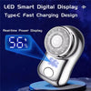 A close-up of a silver LED smart digital display on a cordless electric beard trimmer shaver showing 56% battery charge.