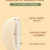 A white makeup sponge puff showing its three-in-one design layers: rubycell upgrade material, high elastic sponge plus air sa