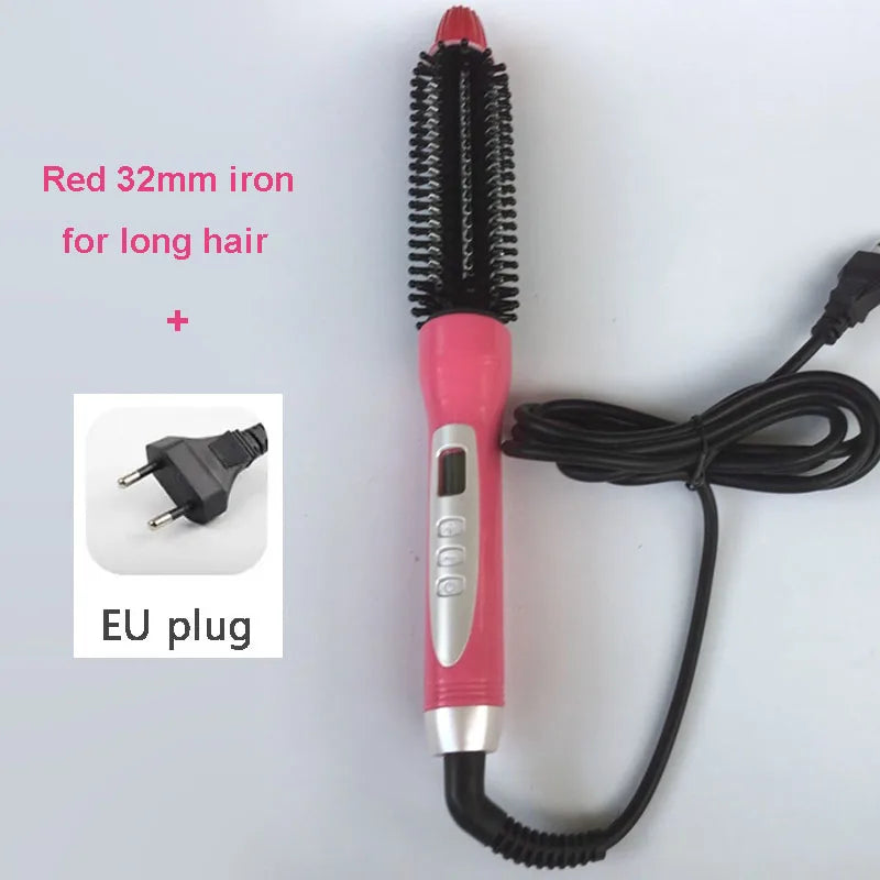 Red 32mm iron for long hair with an EU plug and black cord