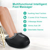 A black multifunctional intelligent foot massager with detachable sleeves resting on a white surface.