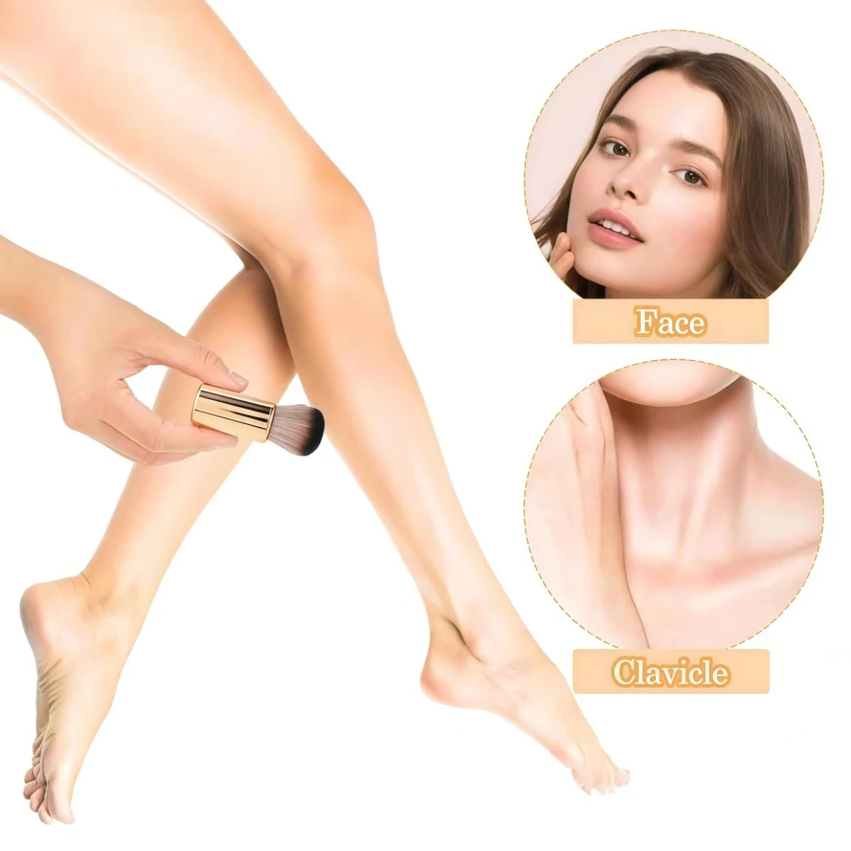 Un set de pinceaux de maquillage polyvalent rose gold utilisé sur le visage et les jambes pour les soins de la peau.