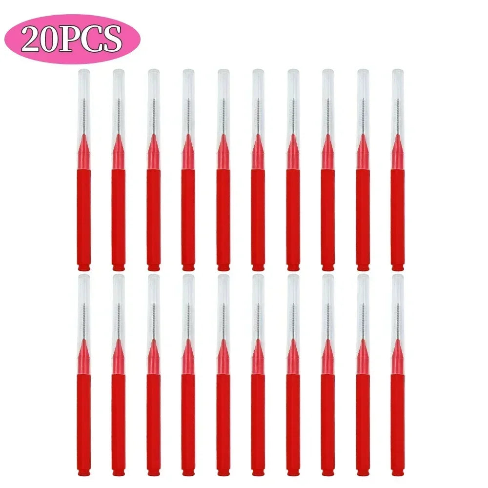 A set of 20 mini brow and eyelash combs in various colors and materials.
