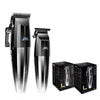 A black professional electric hair trimmer kit shown with the main unit and accessories in a box.