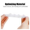 A hand is holding a clear silicone toe separator designed for foot care.