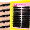 A box of faux mink individual lash clusters for DIY eyelash extensions displayed on a yellow background.
