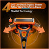 Orange and black precision safety razor with a flexible ball head technology shown in a circular diagram.