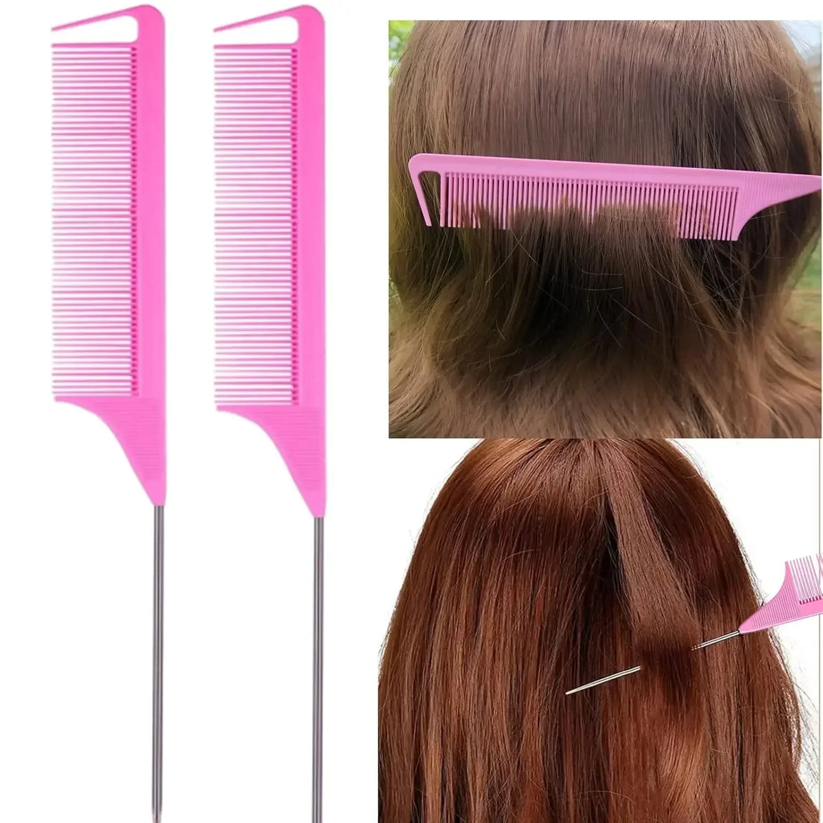 A set of pink plastic hair styling combs and brushes for easy hairstyles