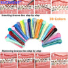 A collection of 39 colorful orthodontic elastic ligature ties for inserting and removing braces step by step