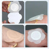 Close-up images showing disposable adhesive belly button patches being applied to skin.