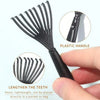 A black boar bristle hair brush with a plastic handle shown alongside magnified views of the bristles and the handle.