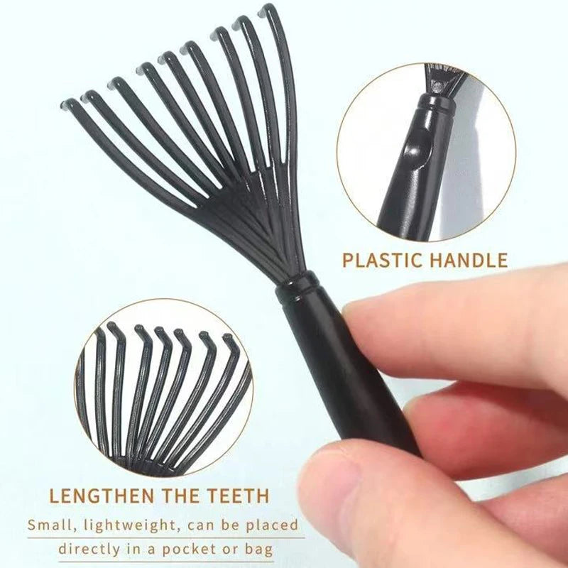A black boar bristle hair brush with a plastic handle shown alongside magnified views of the bristles and the handle.