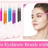 A woman is using a micro eyebrow brush with a cap to apply makeup to her face.