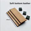 Three rectangular soft bottom leather pieces of varying shades are shown on a white surface.