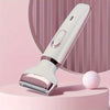A white electric body hair removal shaver is shown on a pink surface.