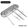 A stainless steel tongue cleaning kit featuring a large and small double-sided U-shaped scraper.