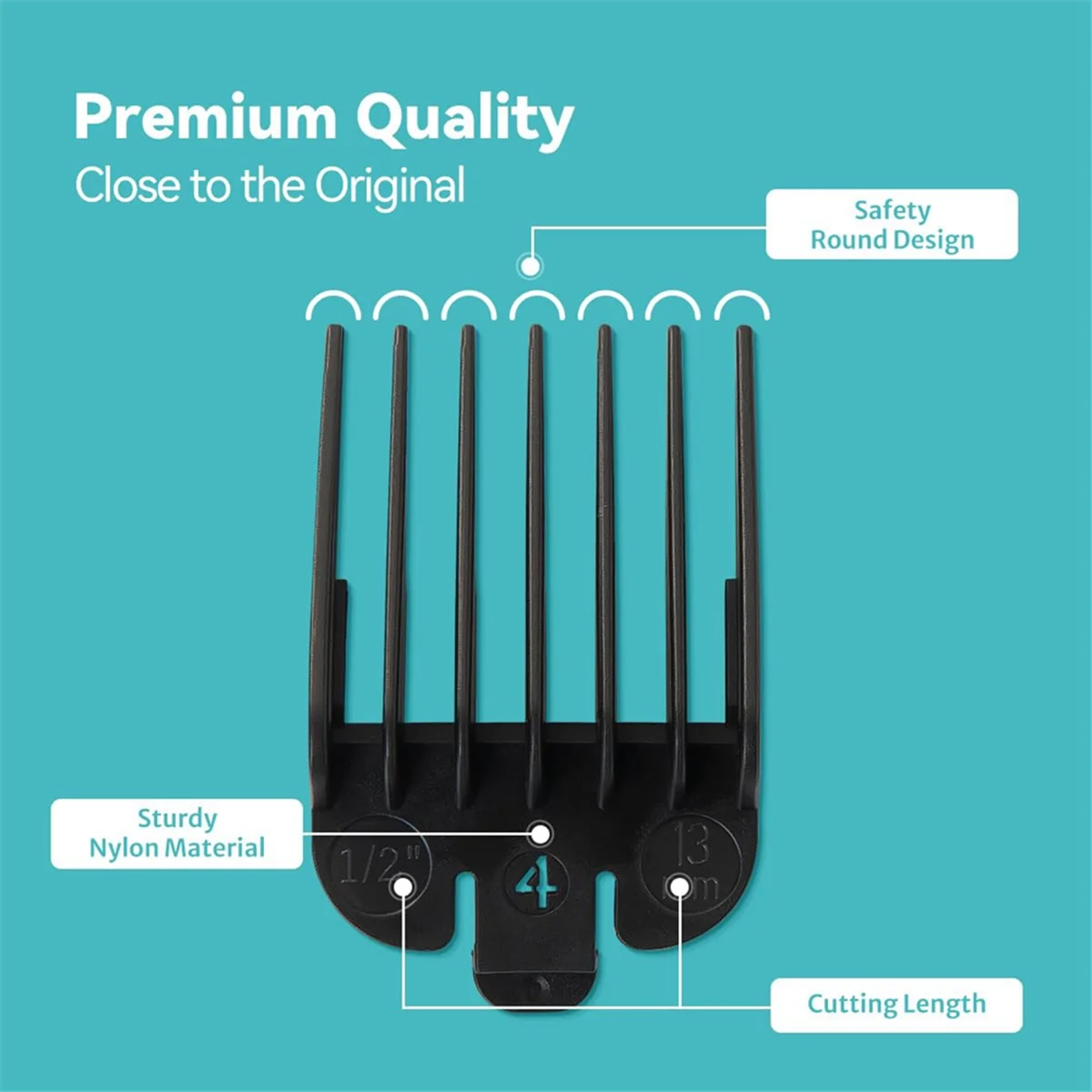 Black replacement clipper guards set featuring a sturdy nylon material and round design for various hair clippers.