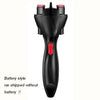 Black electric twist braiding tool with multiple braiding attachments and an on/off switch.