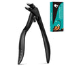 A pair of black stainless steel curved nail clippers shown against a white background.