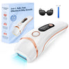 A white IPL laser hair removal epilator device shown next to a pair of sunglasses and its packaging.