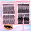 A set of professional lash extensions including style A-20D, B-30D, and C-40D clusters in a pink case.