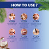 Instrucciones que muestran seis pasos para usar tiras blanqueadoras para tener dientes brillantes.