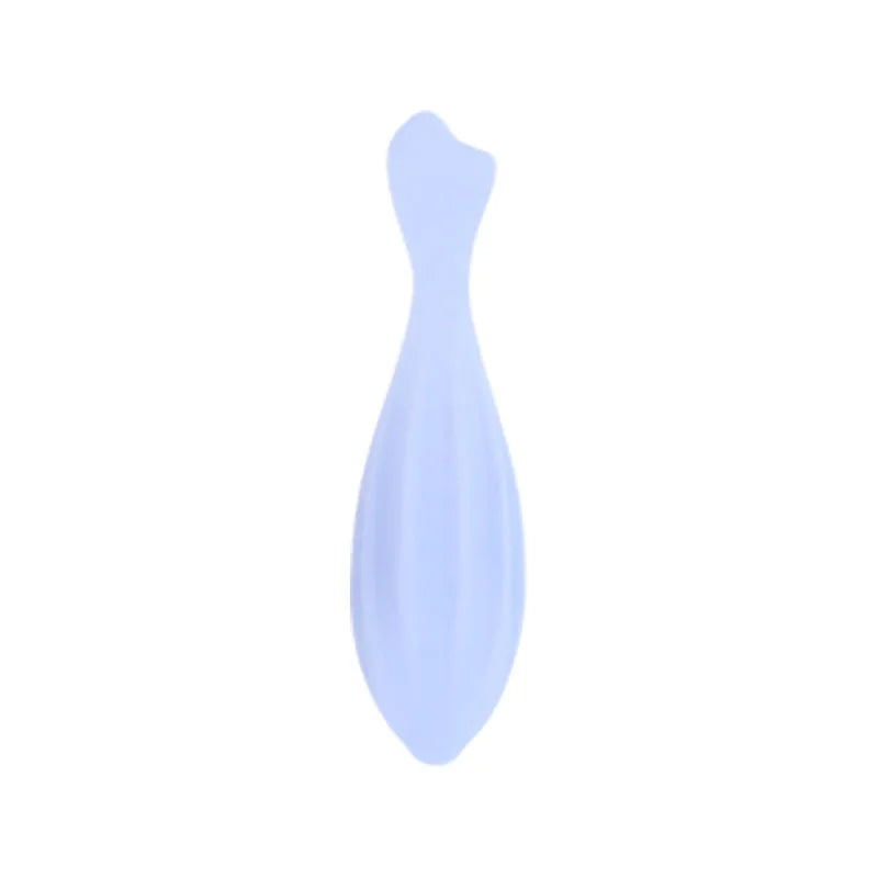 A light blue silicone gua sha roller for facial massage and contouring.