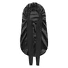 A black satin silk hair bonnet cap displayed vertically.