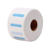 Roll of disposable blue and white neck paper for salon procedures