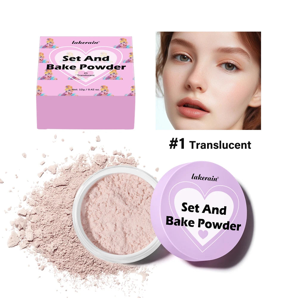 A set of Lakeraïn Set And Bake Powder shown in packaging and loose powder on a surface.