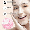 A woman is applying a facial cleanser foam to her face, with labels pointing to cosmetic residue, dead skin, and pore stain. 