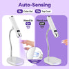 A portable auto-sensing gel nail lamp with a magnetic holder, shown in both on and off states.