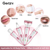 A pink 4-in-1 electric shaver for body parts including a facial shaver, beard trimmer, and eyebrow groomer.