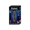 A box for a Kemei professional hair clipper trimmer with a black and purple design.