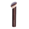 A brown makeup brush with a fluffy synthetic hair bristles is shown against a white background.
