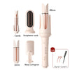 A pink automatic rotating ceramic hair curler with a comb and wavy curling iron included.