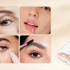 A set of portable LED magnifying makeup mirrors showing various close-up facial features and makeup application techniques.